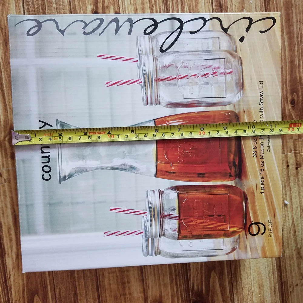 Circleware Country 9-piece set glass Carafe and Mason jar mugs With Straws